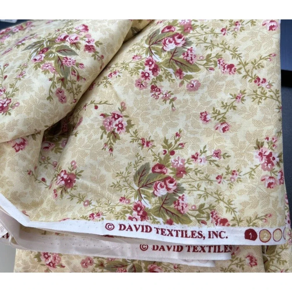 David Textiles Cotton Quilting Fabric Floral Print Yellow Pink Flowers 3.2 Yd